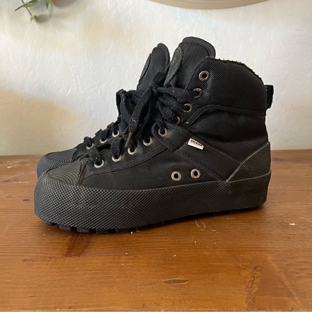 VTG 90s Guess Platform Chunky Ankle Boots Grunge Goth Rare Lined Size 6.5 Womens